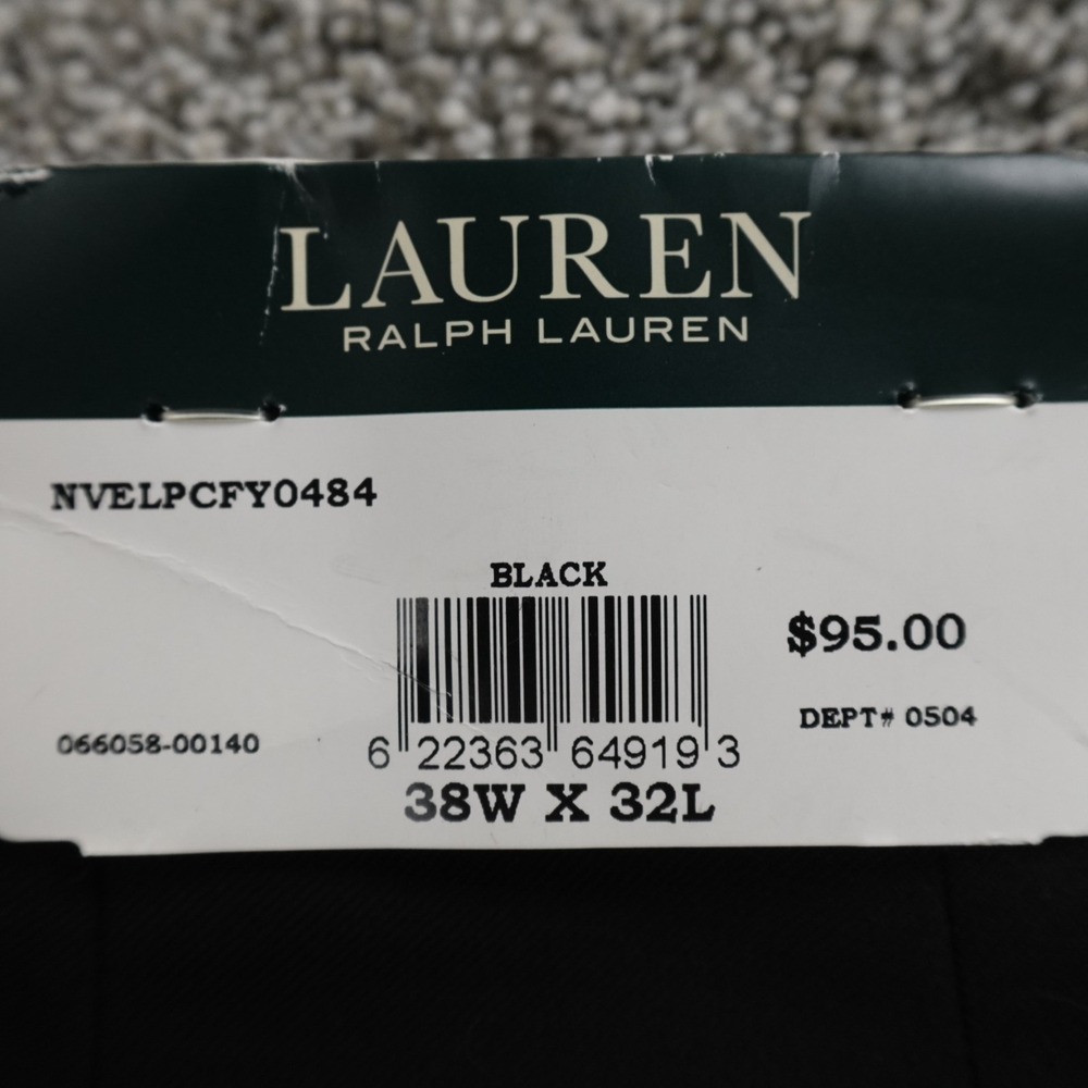 NEW Ralph Lauren Pants Mens 38X32 Black Chino Trouser Dress‎ Slacks Flat Front